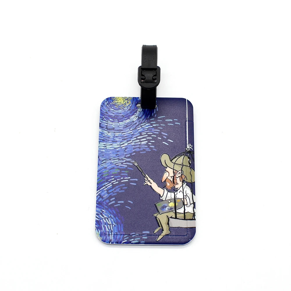 New Cartoon Van Gogh Painting Luggage Tag Creative Portable Bags Pendant Bus Card Holder Travel Accessories PVC Baggage Label