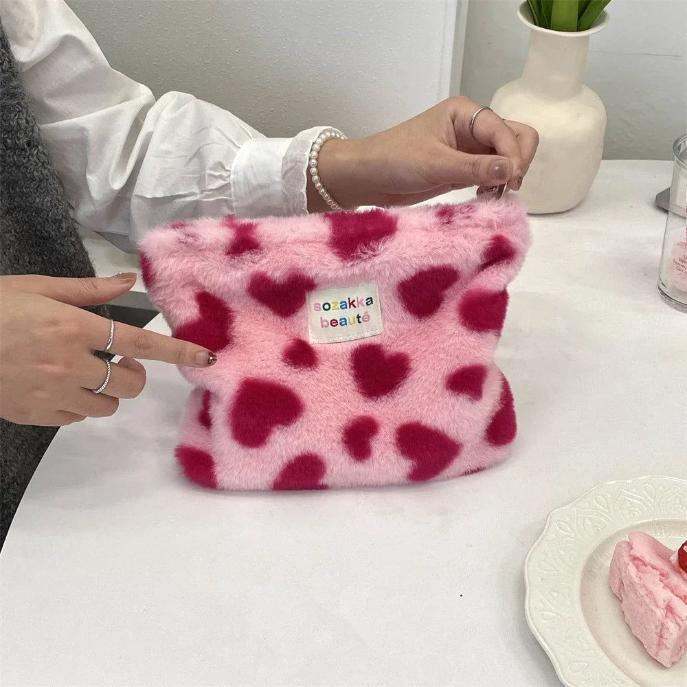 Winter Plush Cute Travel Cosmetic Lipstick Brush Storage Bag Toiletry Kit Women Gift Makeup Handbags Organizer Pouch Clutch Bags