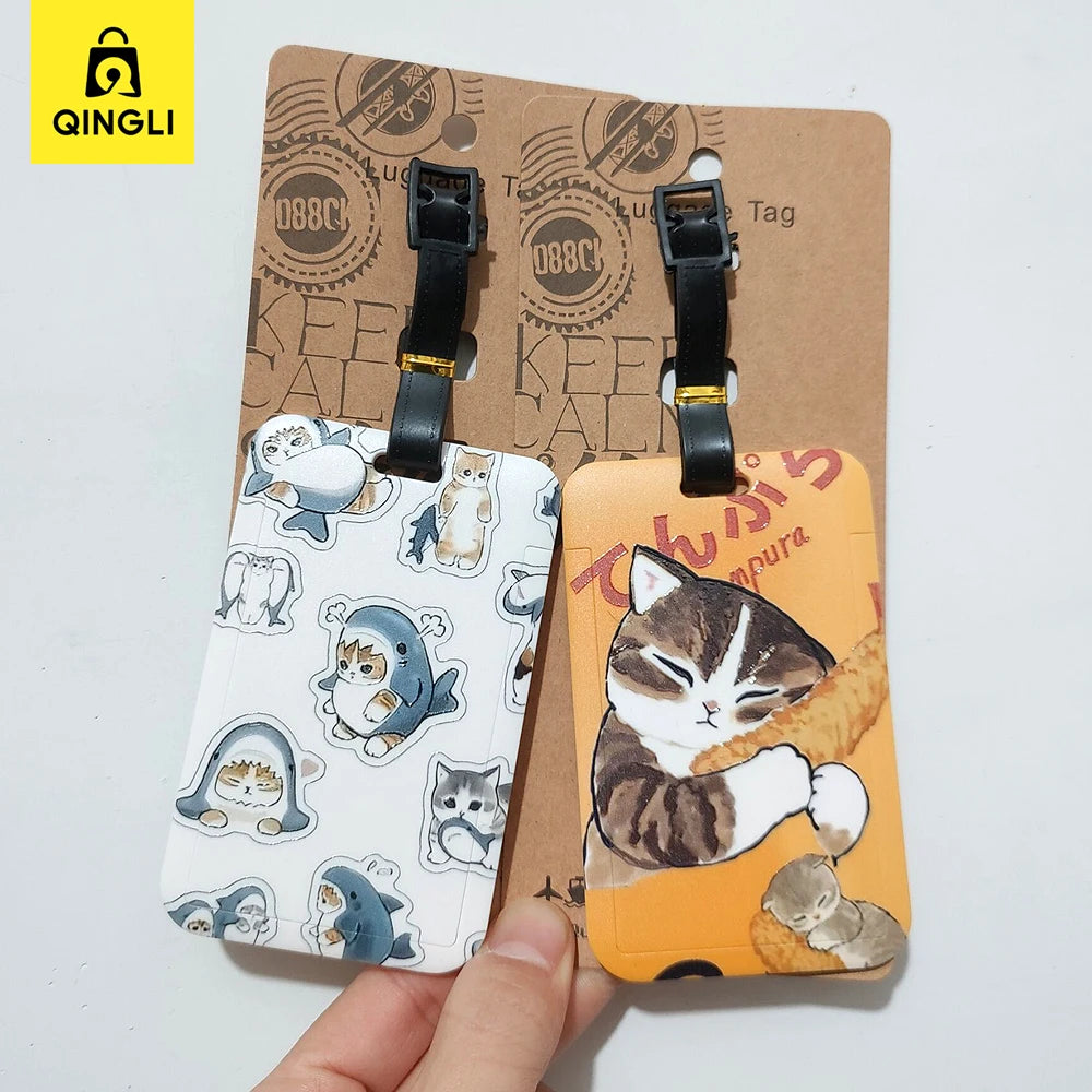 New Cute Shark Cat Luggage Tag Cartoon Anime PVC Bus Card Holder Cover Portable Travel Suitcase Label Anti-lost Address Card Tag