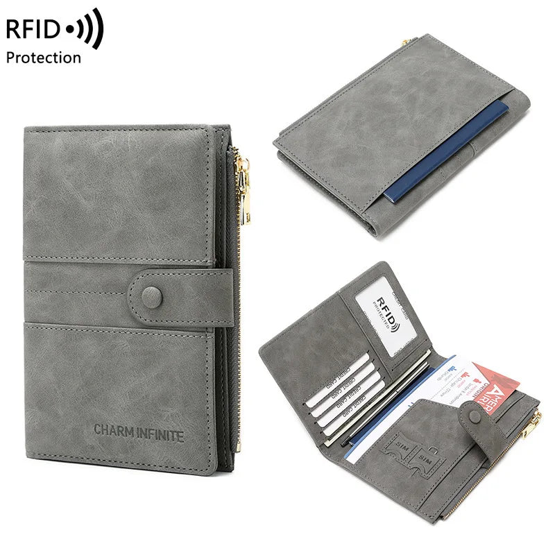 Anti-theft Passport Wallet RFID Passport Holder Zipper Buckle Travel Wallet Document Holder Multifunctional Travel Passport Bag