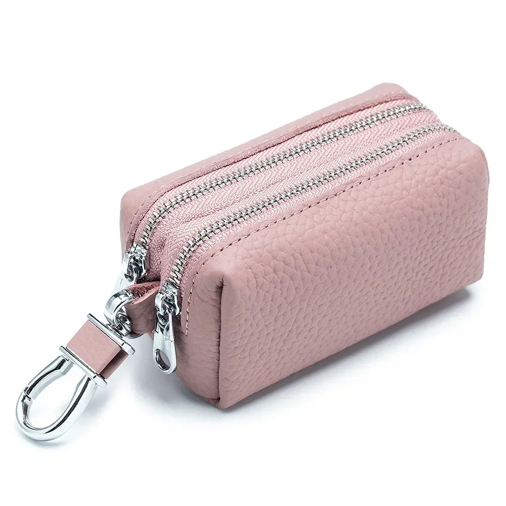 Large Capacity Key Bag Double Layer Soft High Quality Genuine Leather Male and Female Multi-function Card Bag Wallet Key Bag