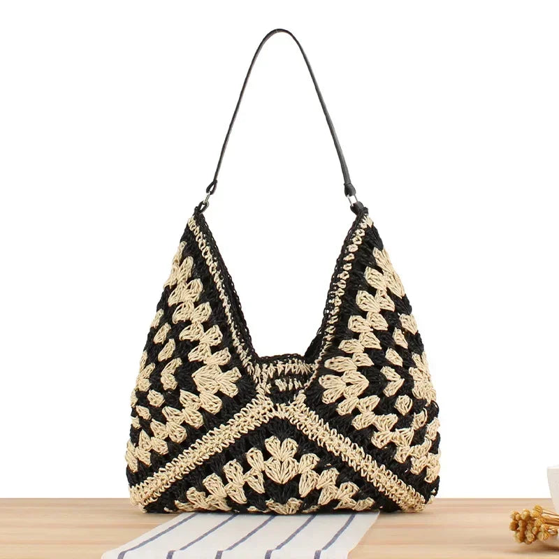 Women’s Woven Clutch Tote Bag - Large Summer Beach Shoulder Handbag