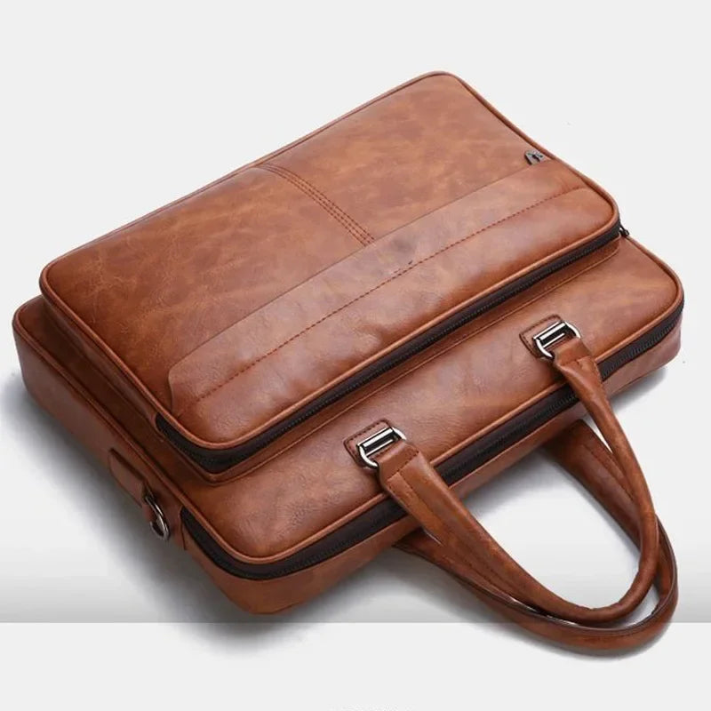 PU Leather Shoulder Bag Large Capacity Portable Casual and Waterproof Crossbody Document Bag for Men Briefcase Leather Bag