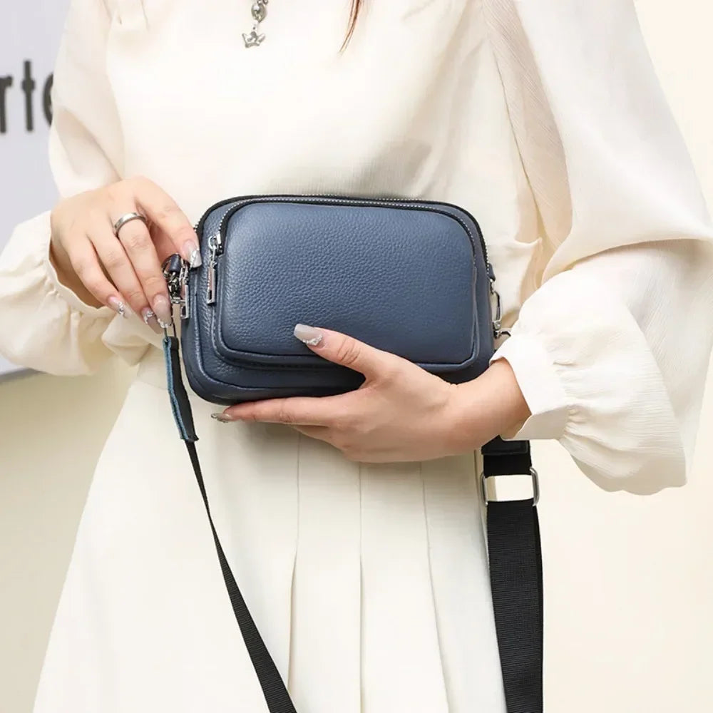 100% Genuine Leather Shoulder Bag For Women Rectangle Bags Crossbody Luxury Designer Handbag Female Solid Color Messenger 2025