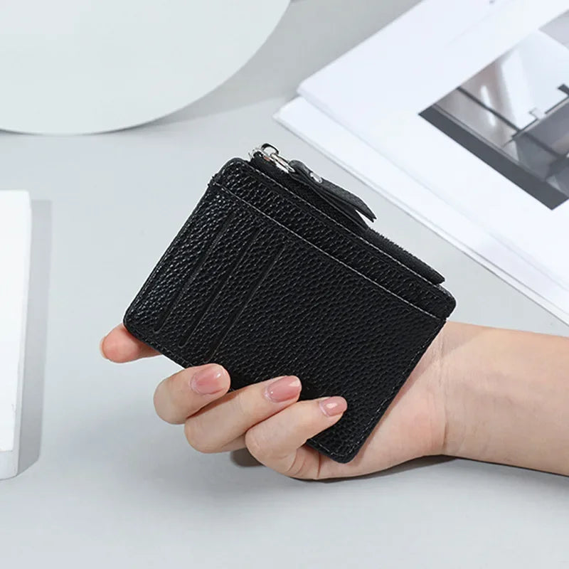 Fashion Mini ID Card Holders Bags Men/Women Business Credit Card Holder PU Leather Slim Bank Card Case Organizer Wallet Zipper