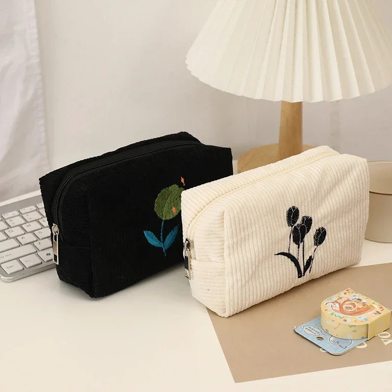 Fashion Flower Cosmetic Bag for Women Large Capacity Makeup Bags Wash Bag Pencil Case Travel Cosmetic Organizer Pouch