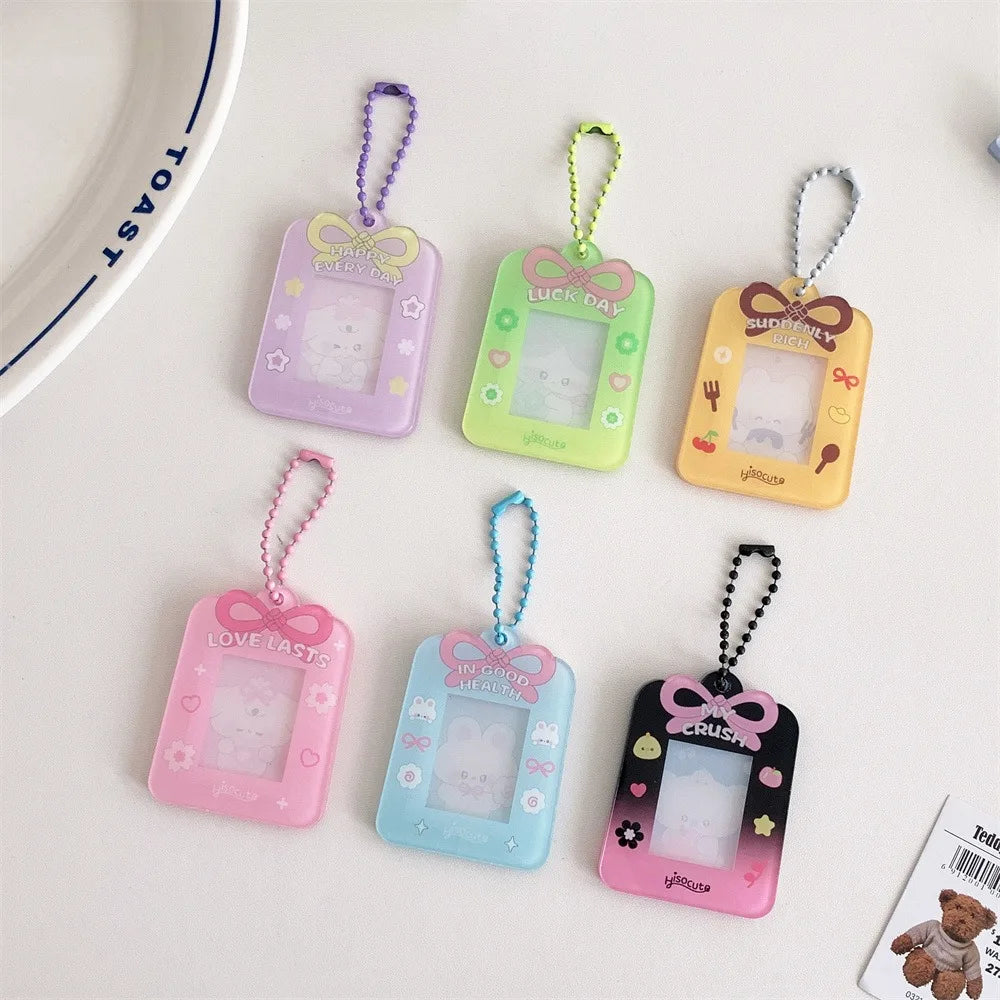 1PC Cartoon Bow Acrylic Hard Card Holder Kawaii Frame 1 inch Photo Card Holder Keychain Card Protctive Case