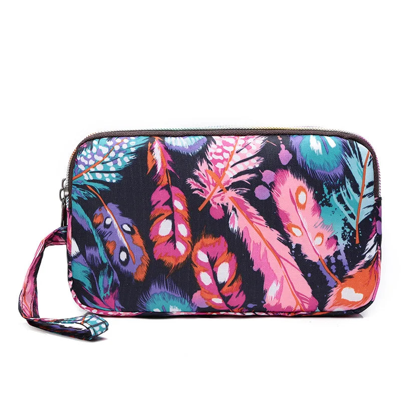 Fashion Flower Print Wallet For Women Three Layer High-capacity Mobile Phone Bag Portable Handheld Bag Mini Key Bag Clutch Bag