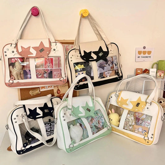 Y2K Trendy Star Ita Bag Lolita Girl Transparent Pocket Fashion Crossbody Bag Women's DIY Display Shoulder Bag Cute Purse Handbag