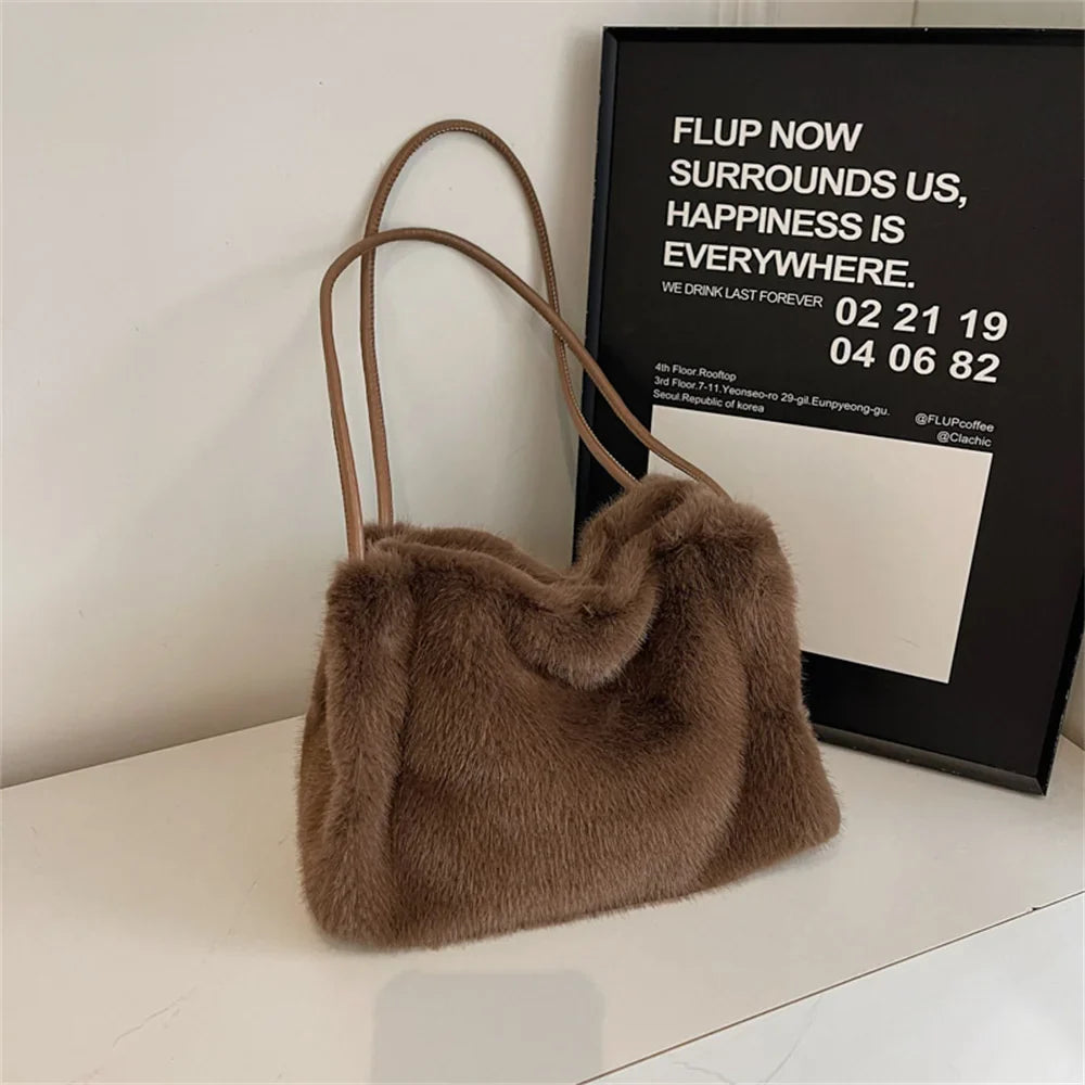 Plush Large-Capacity Winter Tote Bag Lightweight Fashion Handbag