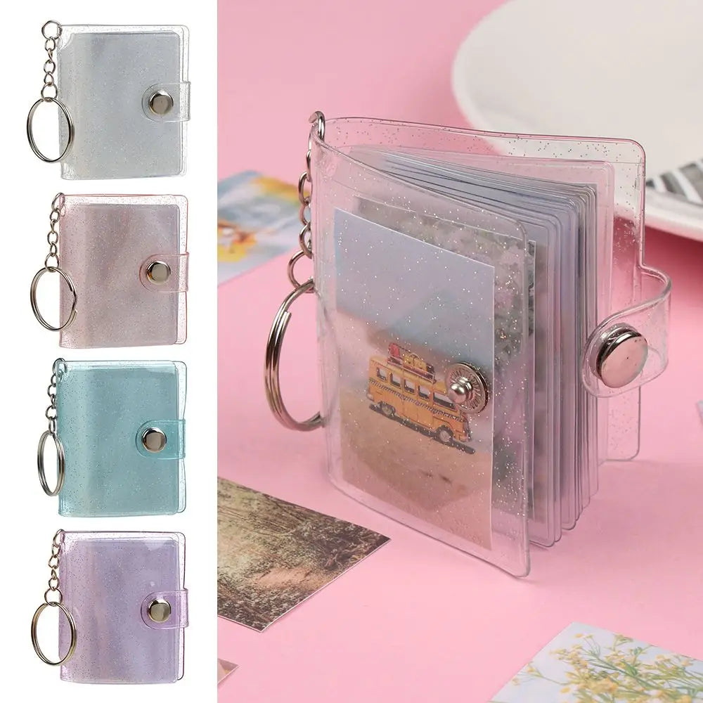 New PVC Mini Photo Albums Pockets Portable 2 Inch Photos Cards Holder Key Chain Receipt Holder Stationery