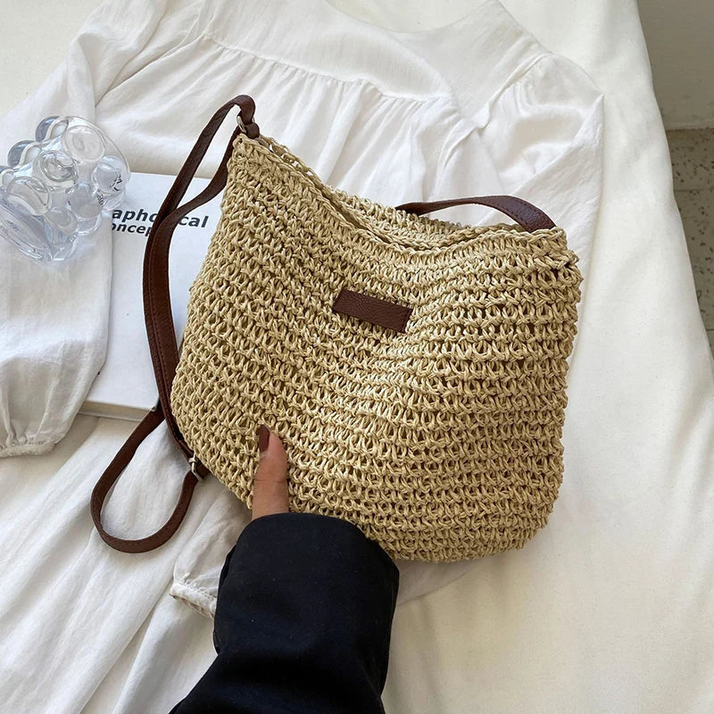 Bohemian style women's handbag, daily crossbody straw woven bag, simple work matching armpit bag