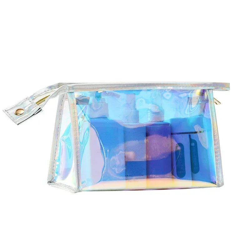 PVC Waterproof Transparent Cosmetic Bag Wash Toiletry Makeup Bag Organizer Female Girls Laser Color Zipper Make Up Beauty Case