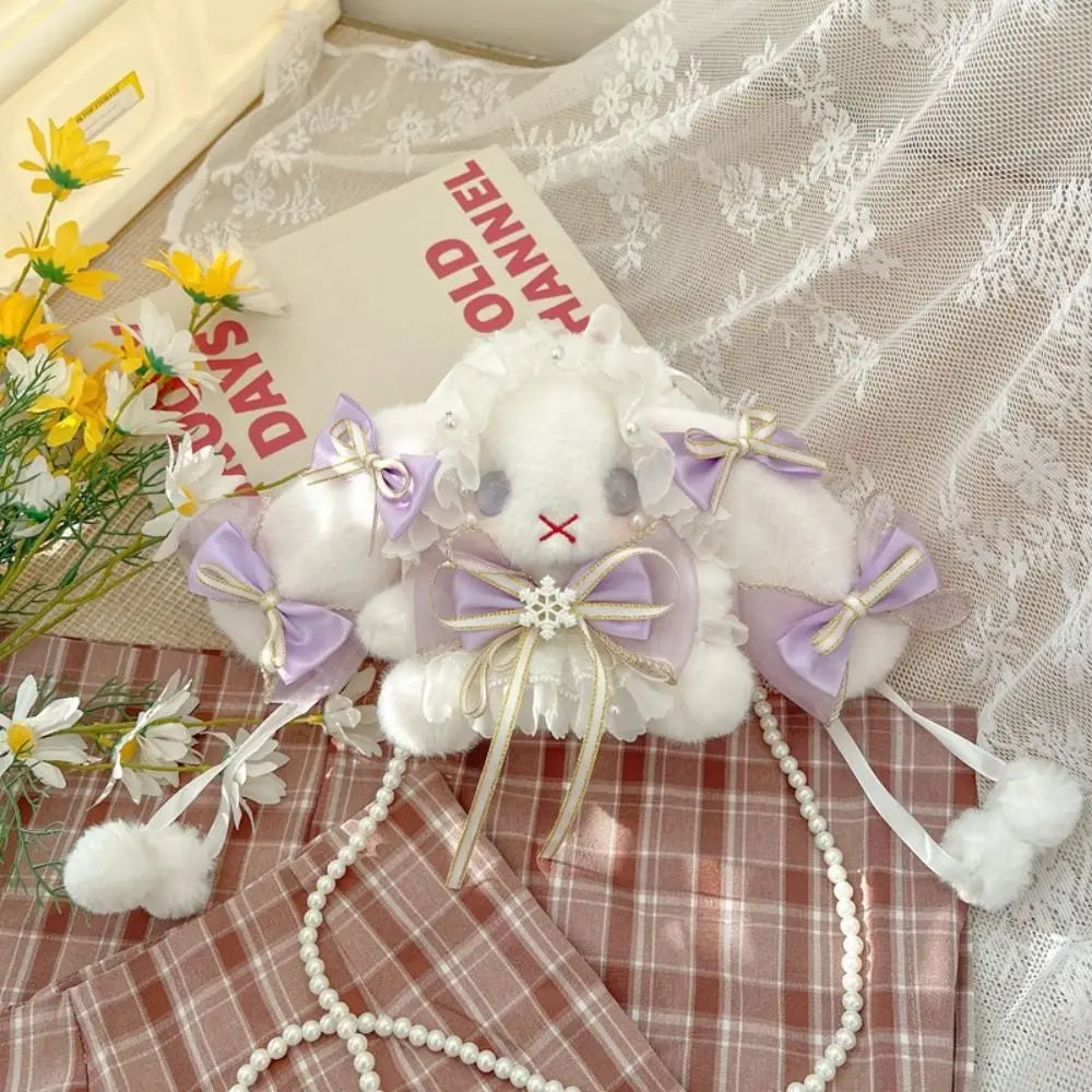 Cute Bunny Plush Lolita Shoulder Bag Kawaii Pearl Chain Crossbody Rabbit Purse