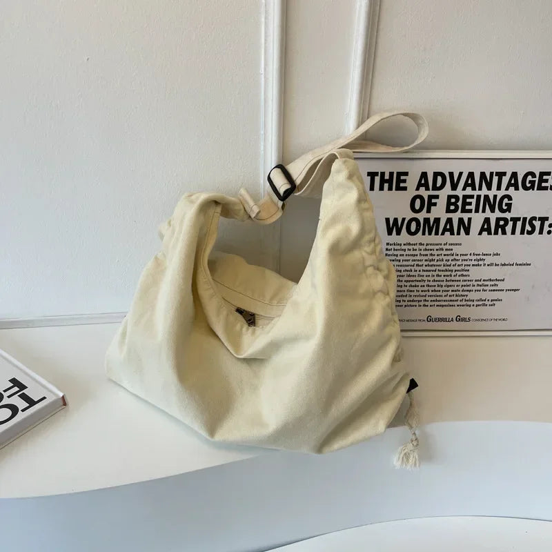 Large Capacity Canvas Shoulder Bag For Women College Student Book Bag Fashion Travel Shopping Crossbody Bag School MessengerBag