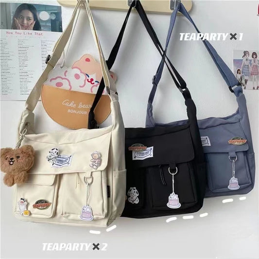 Ulzzang Nylon Multipocket Crossbody Messenger Bag for Women and Girls