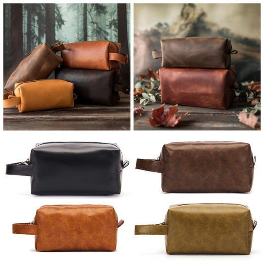 Leather Toiletry Bag Travel Organizer Makeup Wash Bag