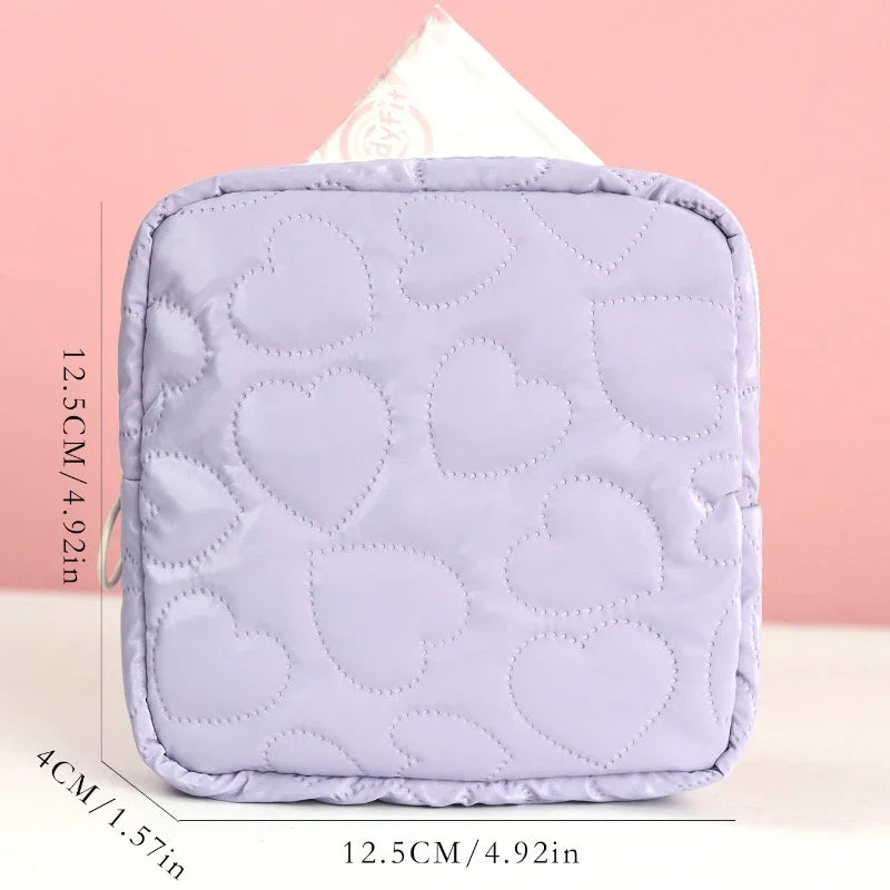 Candy Color Cute Square Cosmetic Bag Women Sanitary Napkin Organizer Clutch Makeup Bag Pouch Portable PU Waterproof Storage Bag