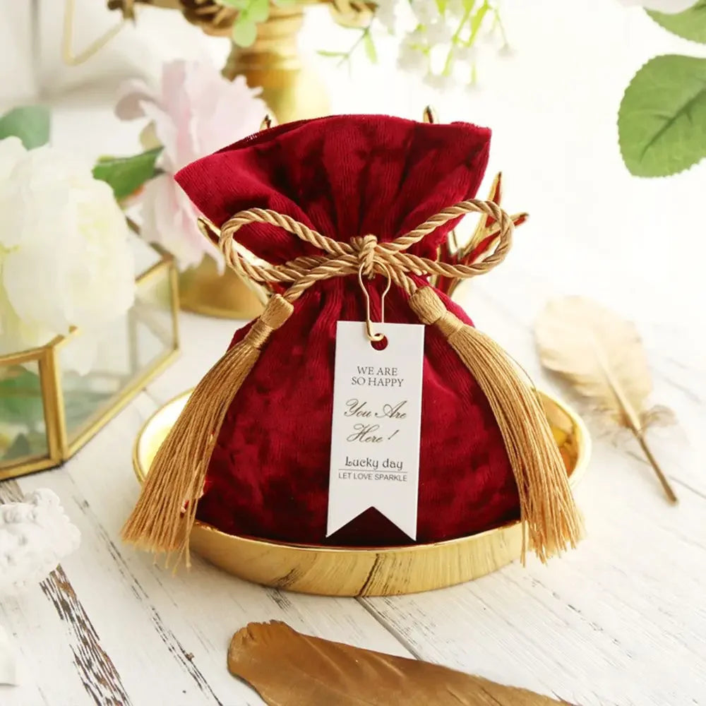 Fashion Velvet Candy Box Gift Bags Portable Velvet Cloth Drawstring Tassel Pocket Wedding Party Candy Pouches