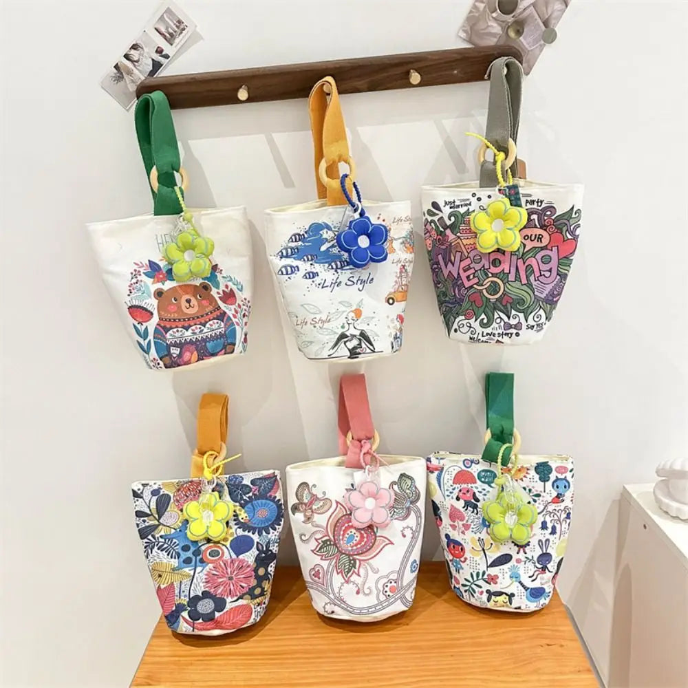 Mini Canvas Cartoon Lunch Tote Bag Snack Storage Handbag