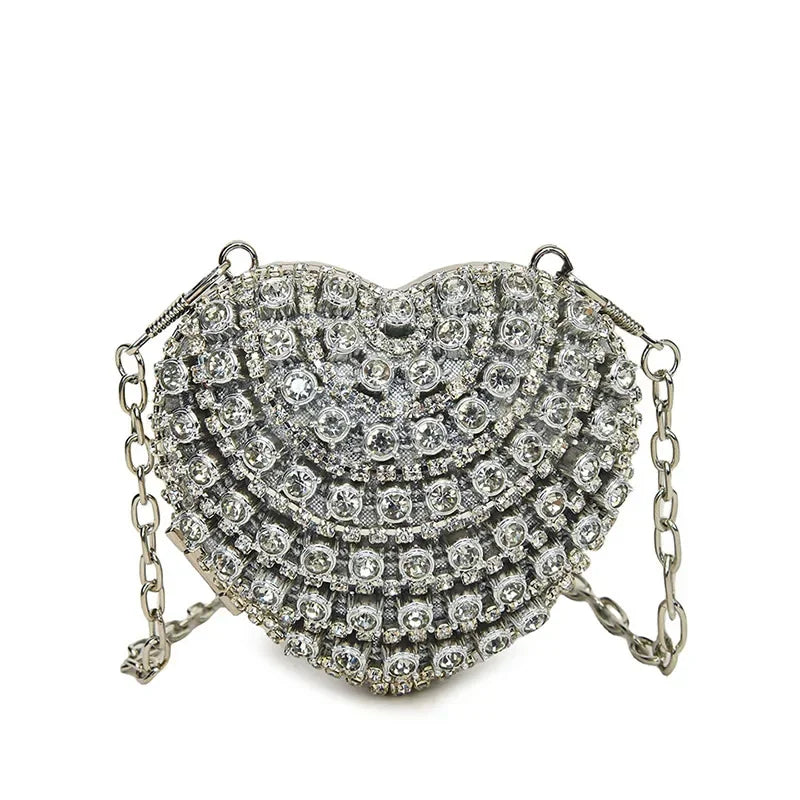 Luxury Crystal Rhinestone Heart Clutch Purse