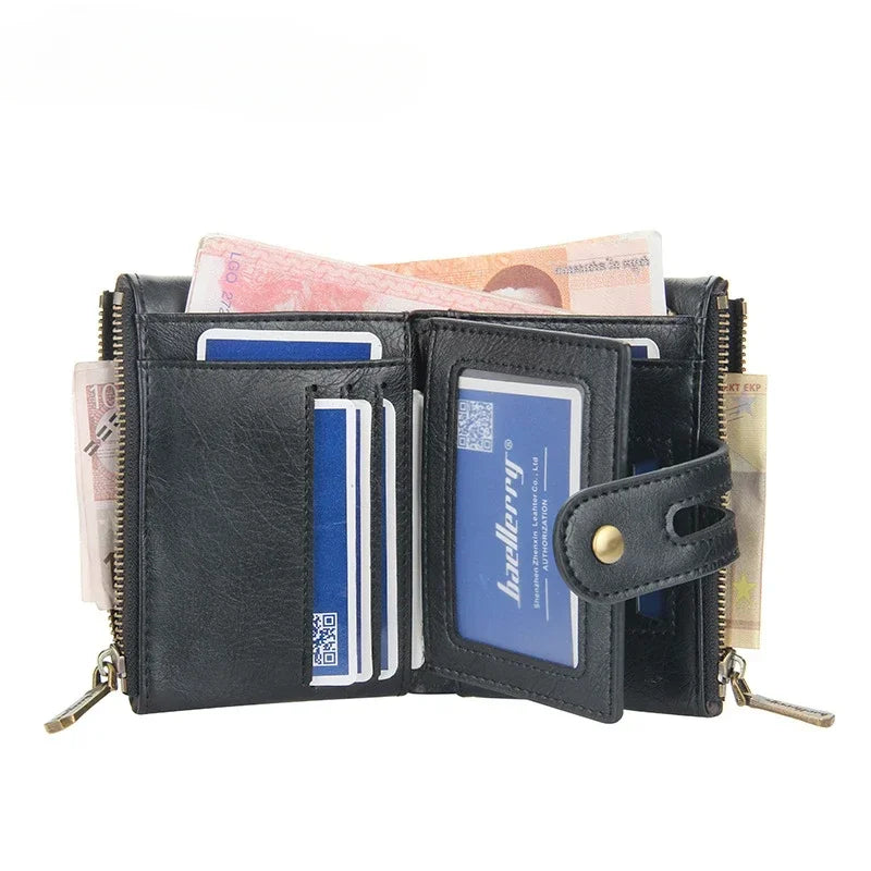 New Men Wallets PU Leather Short Card Holder Chain Luxury Brand Men's Purse High Quality Classic Retro Male Wallet Coin Purse