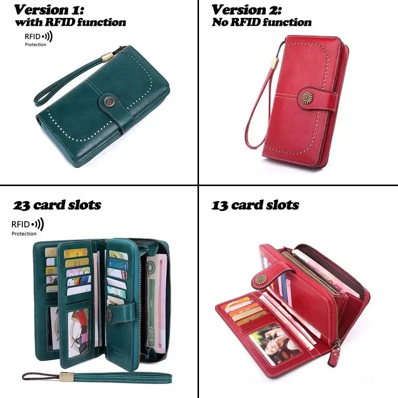 High Quality Women Wallet RFID Anti-theft Leather Wallets For Woman Long Zipper Large Ladies Clutch Bag Female Purse Card Holder