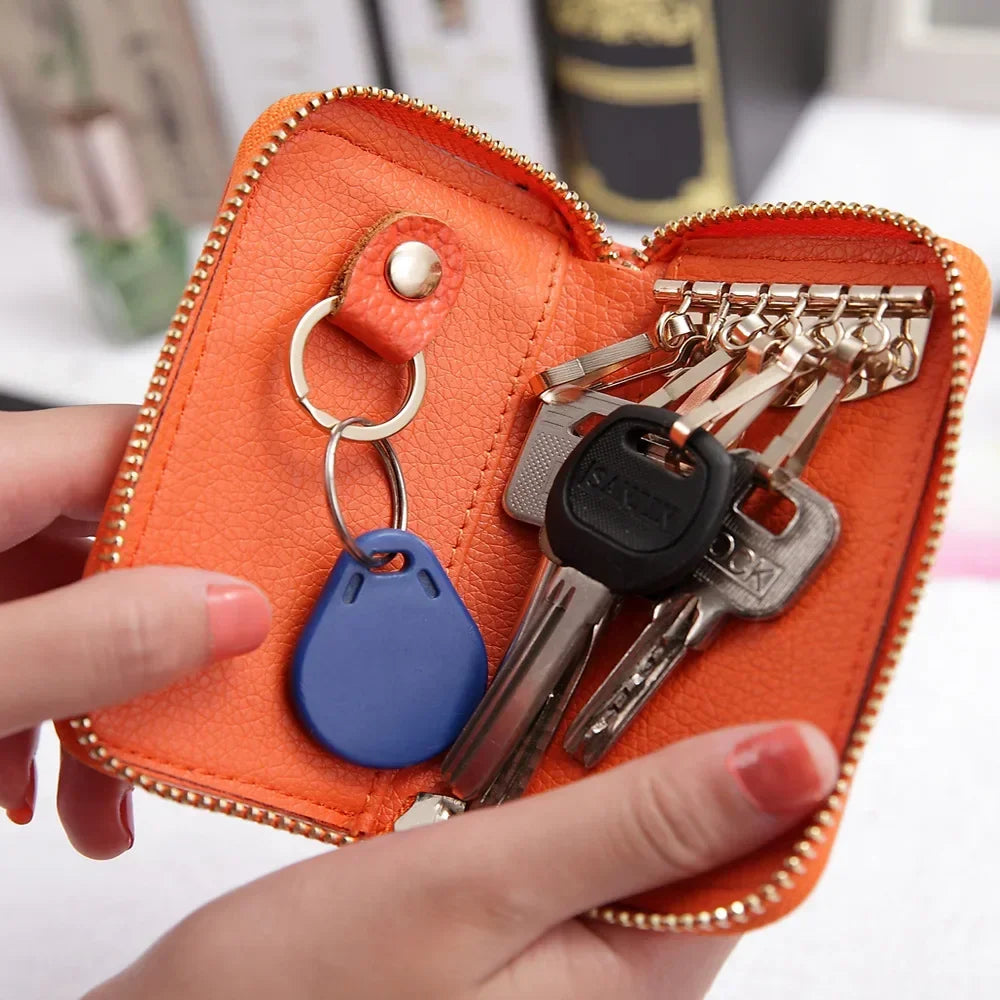 Fashion Vintage Genuine Leather Wallet Men Women Multifunction Zipper Key Case Bag Key Holder Housekeeper Keys Organizer