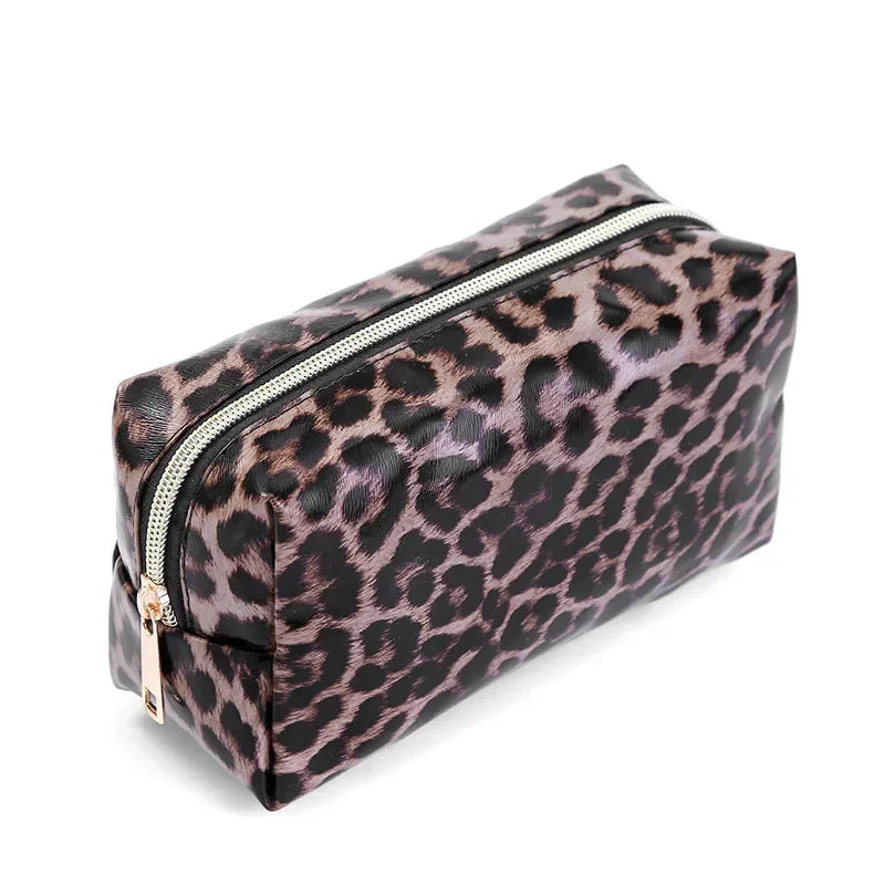 Women Leopard Print Cosmetic Bag Fashion Leather Makeup Bag Travel Cosmetic Organizer Bag Toiletry Make Up Tool Case