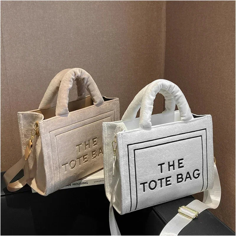 Female Square Tote Crossbody Bag Aesthetic Velour Elegant Letter Print Ladies Shoulder Bags Top Handle Women's Charisma Handbags