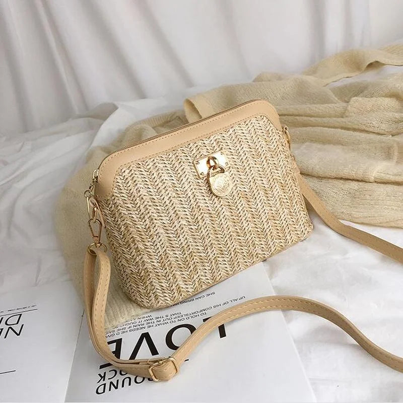 Beach women's travel bag and handbag shoulder bag leisure chain grass bucket bag women's summer crossbody bag