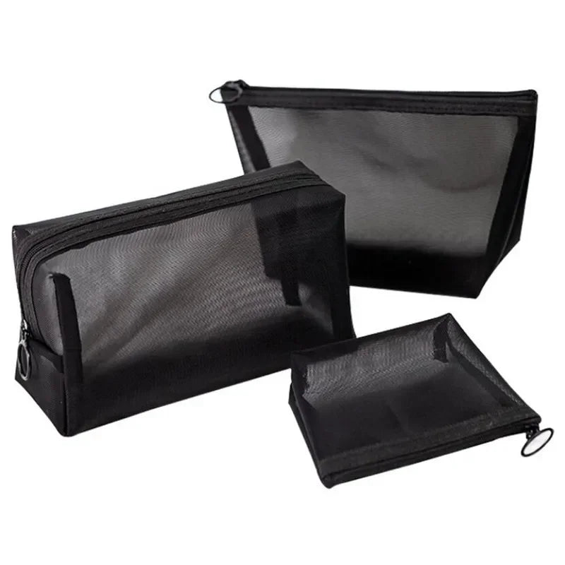 Black Transparent Cosmetic Bag Travel Organizer Clear Toiletry Makeup Pouch