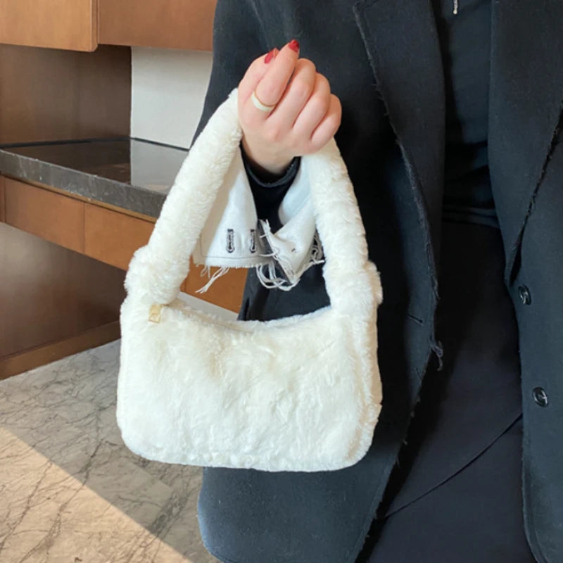 Luxury Plush Shoulder Bag - Soft Winter Clutch Handbag for Women