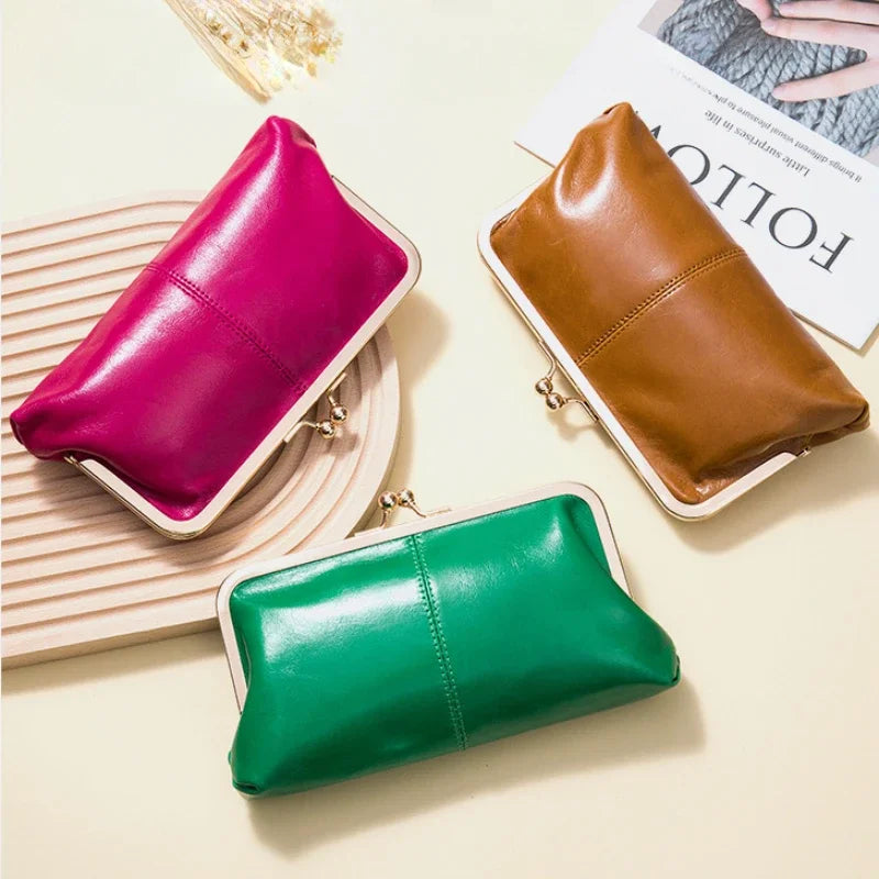 Genuine Leather Long Clutch Wallet Clip Bags Vintage Coin Purse Card Holder Key Lipstick Storage Phone Pouch Case for Women