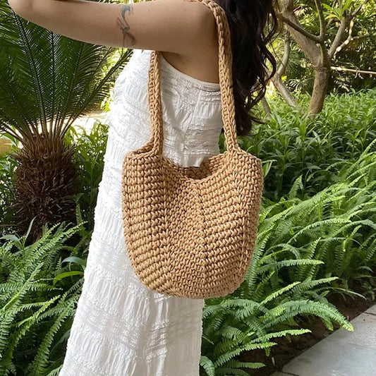 Woven Tote Bucket Bag - Women's Popular Shoulder Bag Design