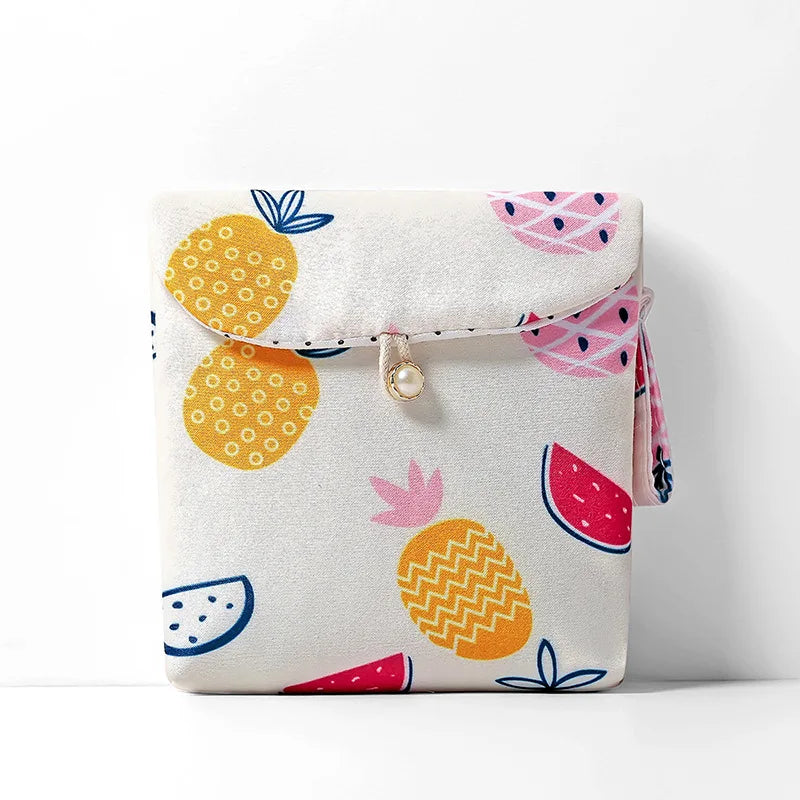 Women Girl Small Cosmetic Bag Cute Flower Print Makeup Bags Travel Organizer Zipper Bag Lipstick Sanitary Napkin Pad Storage Bag