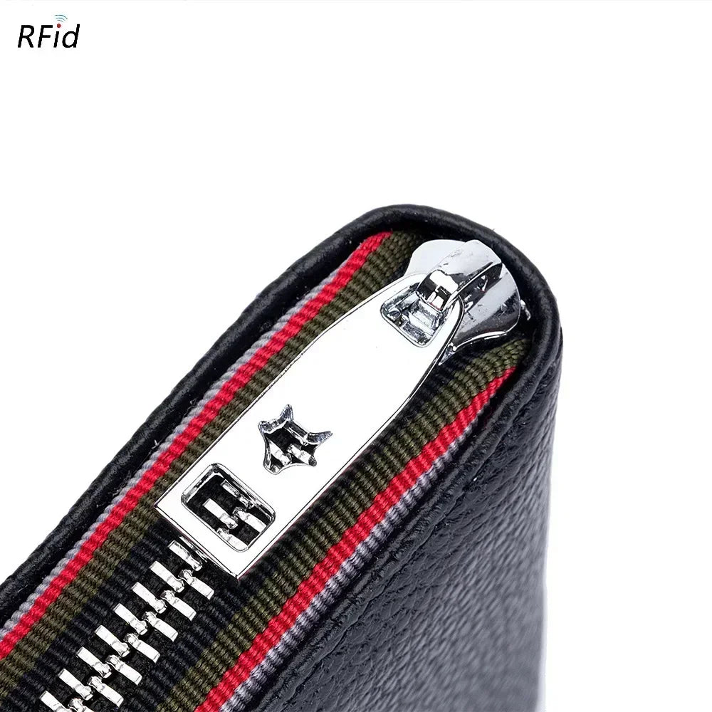 Genuine Leather Men Women Card Holder Small Zipper Wallet Solid Coin Purse Accordion Design Rfid ID Business Credit Card Bags