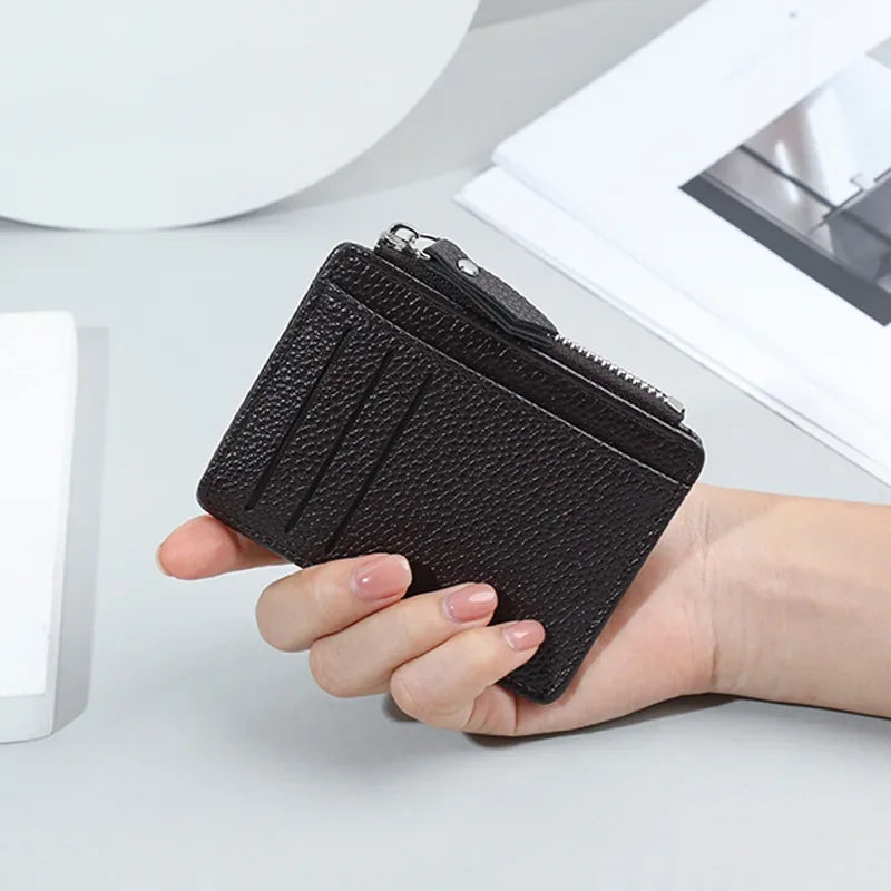 Fashion Mini ID Card Holders Bags Men/Women Business Credit Card Holder PU Leather Slim Bank Card Case Organizer Wallet Zipper