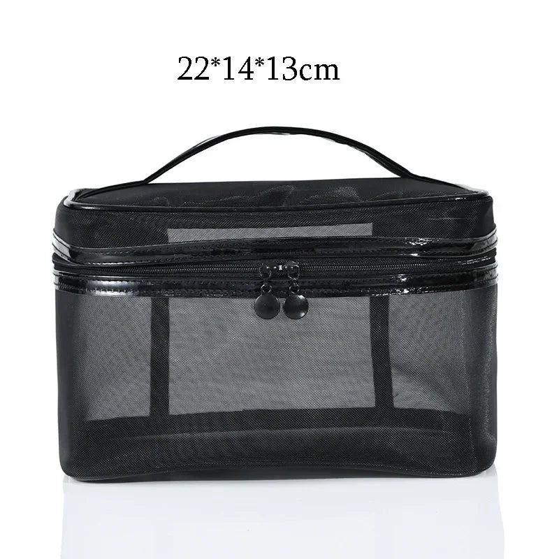 Black Mesh Makeup Bag Women Transparent Cosmetic Bag Small Large Portable Storage Bags Travel Toiletries Towel Organizer Pouch