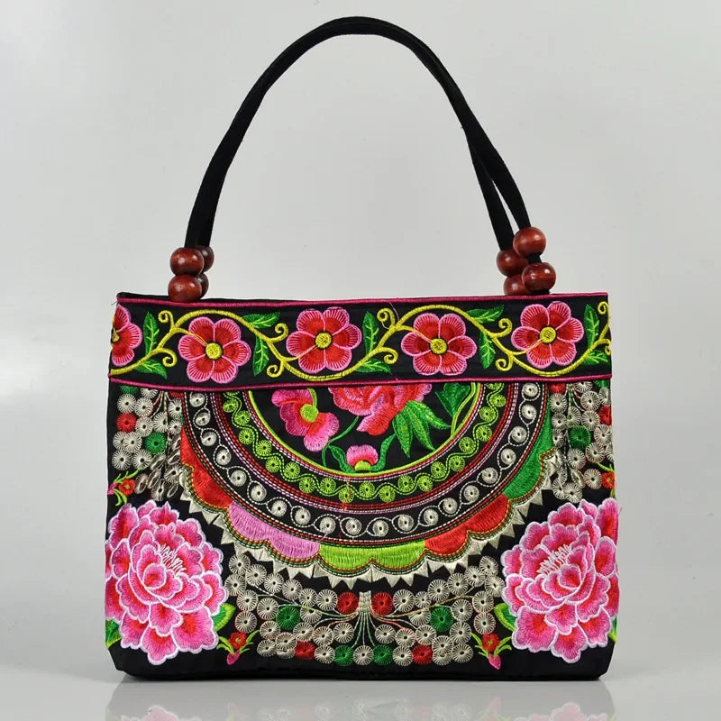 Ethnic Embroidered Canvas Handbag for Women