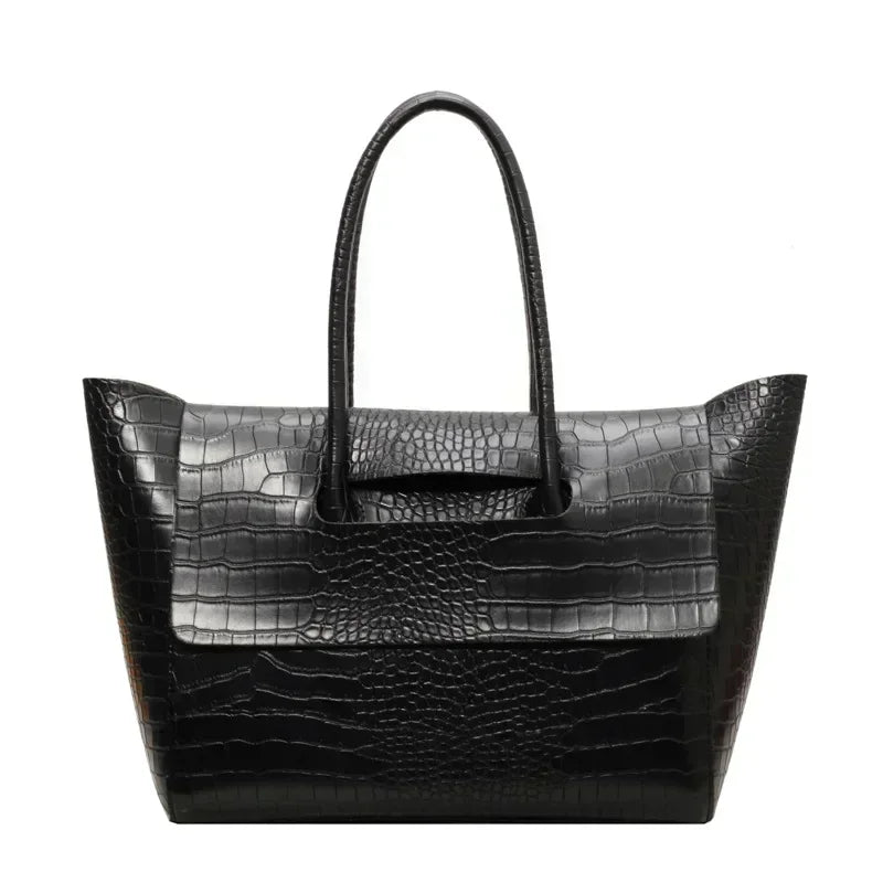 Luxury Crocodile Pattern Women's Handbag - Designer Large Capacity Tote