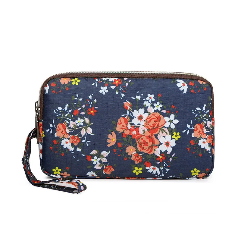 Fashion Flower Print Wallet For Women Three Layer High-capacity Mobile Phone Bag Portable Handheld Bag Mini Key Bag Clutch Bag