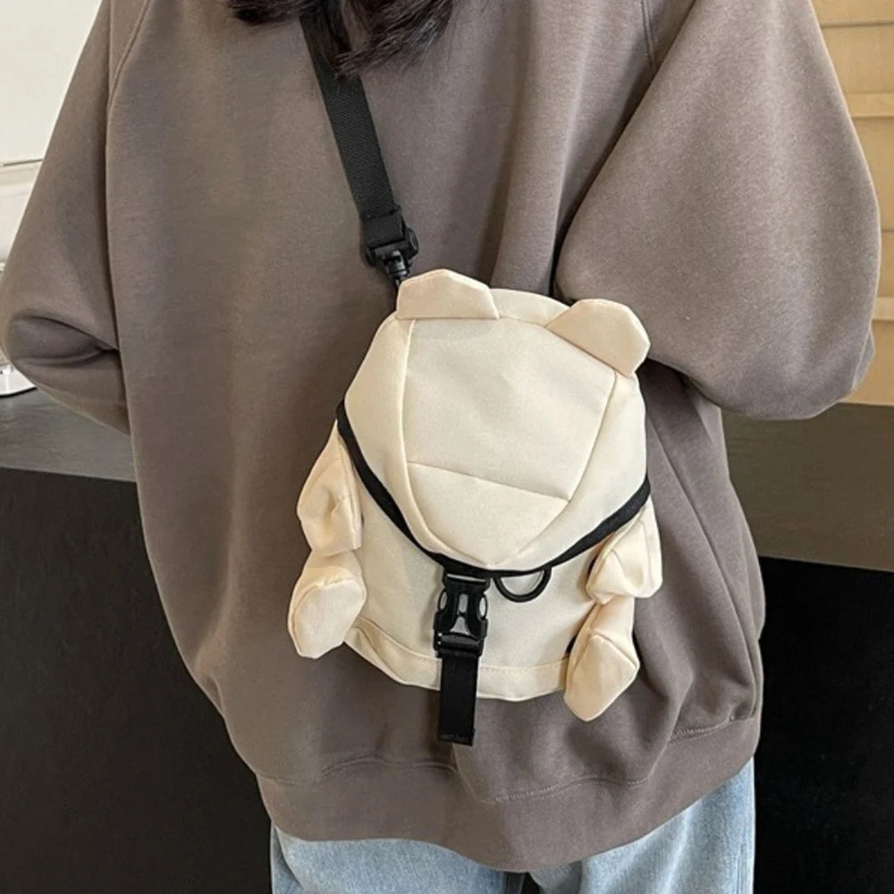 Bear Shaped Nylon Crossbody Bag - Unisex Solid Color Chest Bag