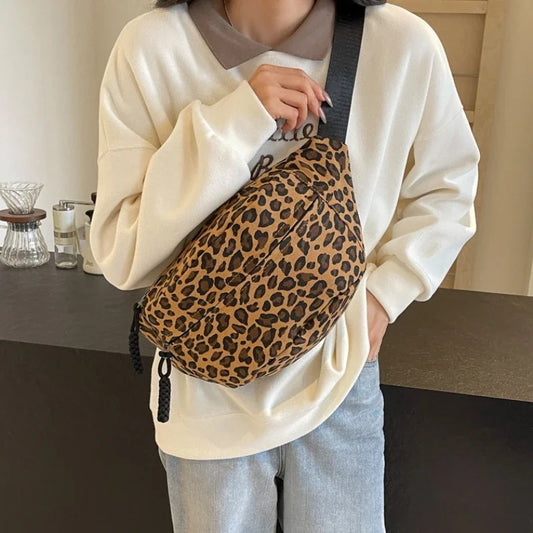 Leopard Print Canvas Crossbody Bag - Large Capacity Fanny Pack