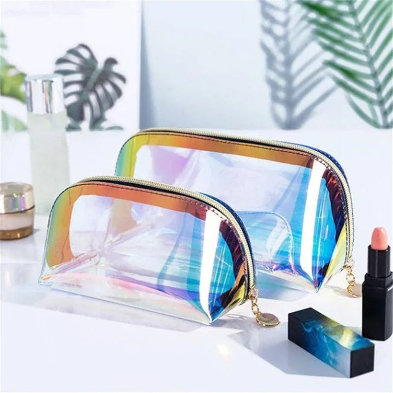 Laser Color Transparent Cosmetic Bag PVC Waterproof Wash Toiletry Makeup Bag Organizer Female Girls Zipper Make Up Beauty Case