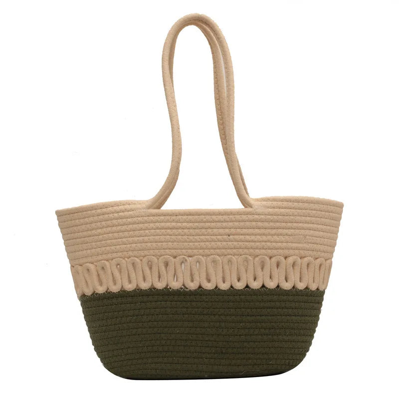 Woven Cotton Beach Bag - Large Capacity Handmade Summer Tote