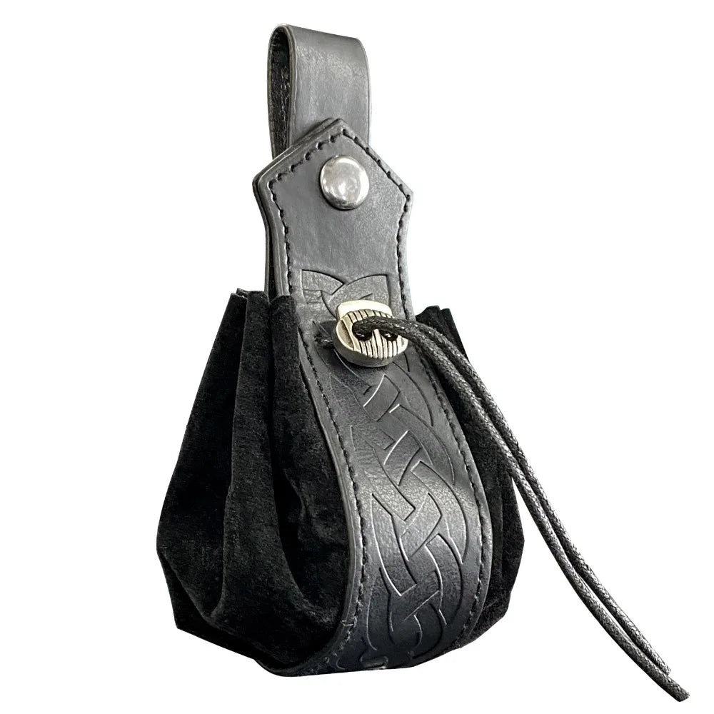 Retro Medieval Viking Coin Small Purse PU Leather Drawstring Props Wallet Portable Waist Belt Pouch Men Money Bag