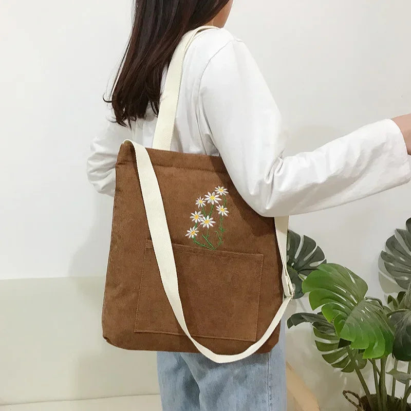 Women's Corduroy Tote Bag - Large Canvas Shoulder Shopper & Crossbody Handbag