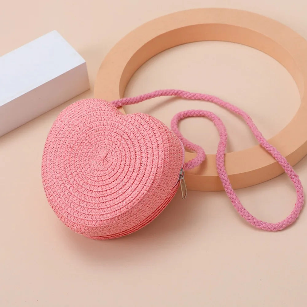 Straw Heart Crossbody Bag Coin Purse