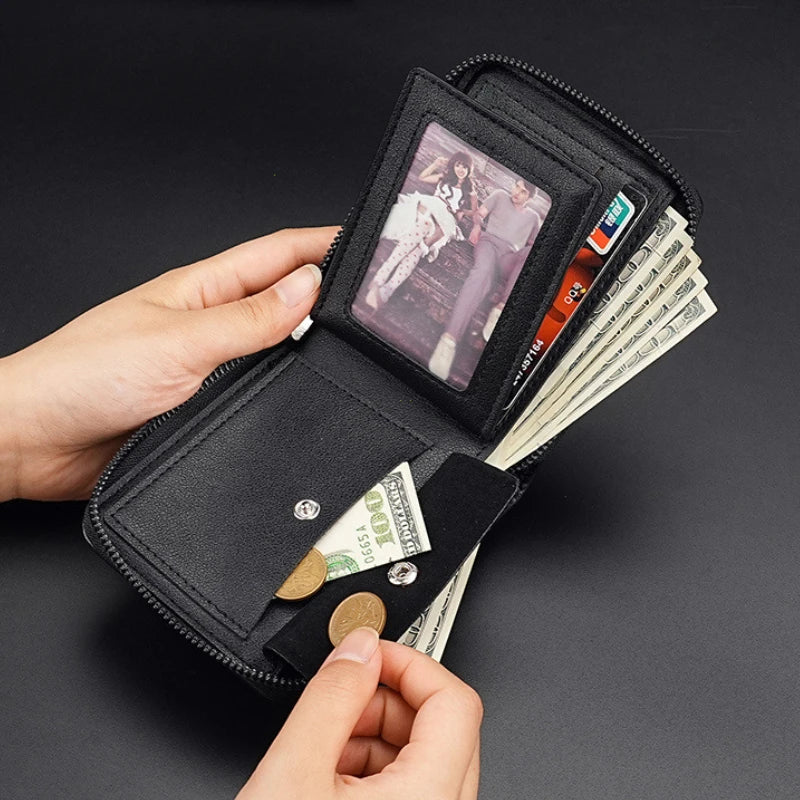 Leather Men’s Wallet Luxury Mens Purse Male Zipper Card Holders with Coin Pocket Rfid Wallets Gifts for Men Money Bag محفظة كروت